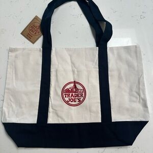 Trader Joe's White and Black Canvas Tote Bag